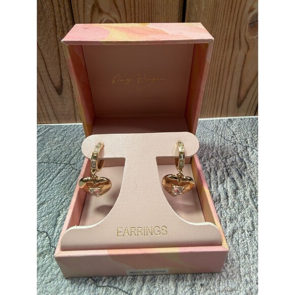 NIB Paige Harper Gold Plated Cubic Zirconia Dangling Drop Heart Earrings - Picture 5 of 11
